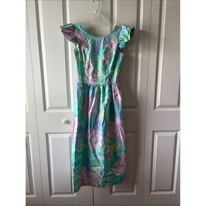 Vintage 90's Misty Lane Pastel Floral Midi Dress in Mint & Lavender Size 9/10